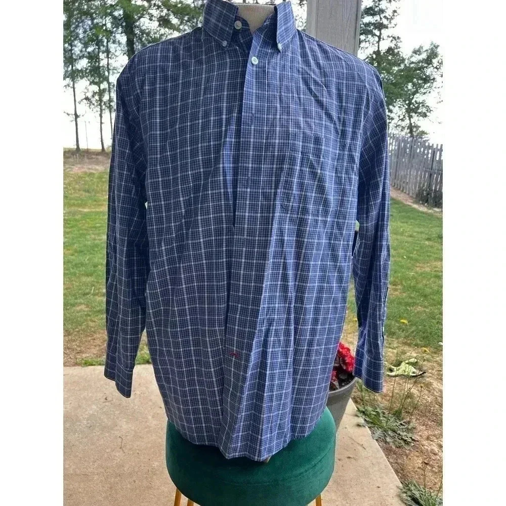 Daniel cremieux long sleeve blue plaid button up large signature collection